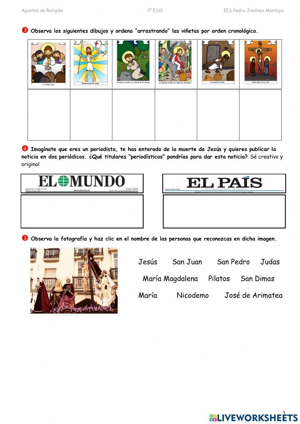 1º ESO. Tema 7. La pasión, muerte y resurrección de Cristo. Ficha 21