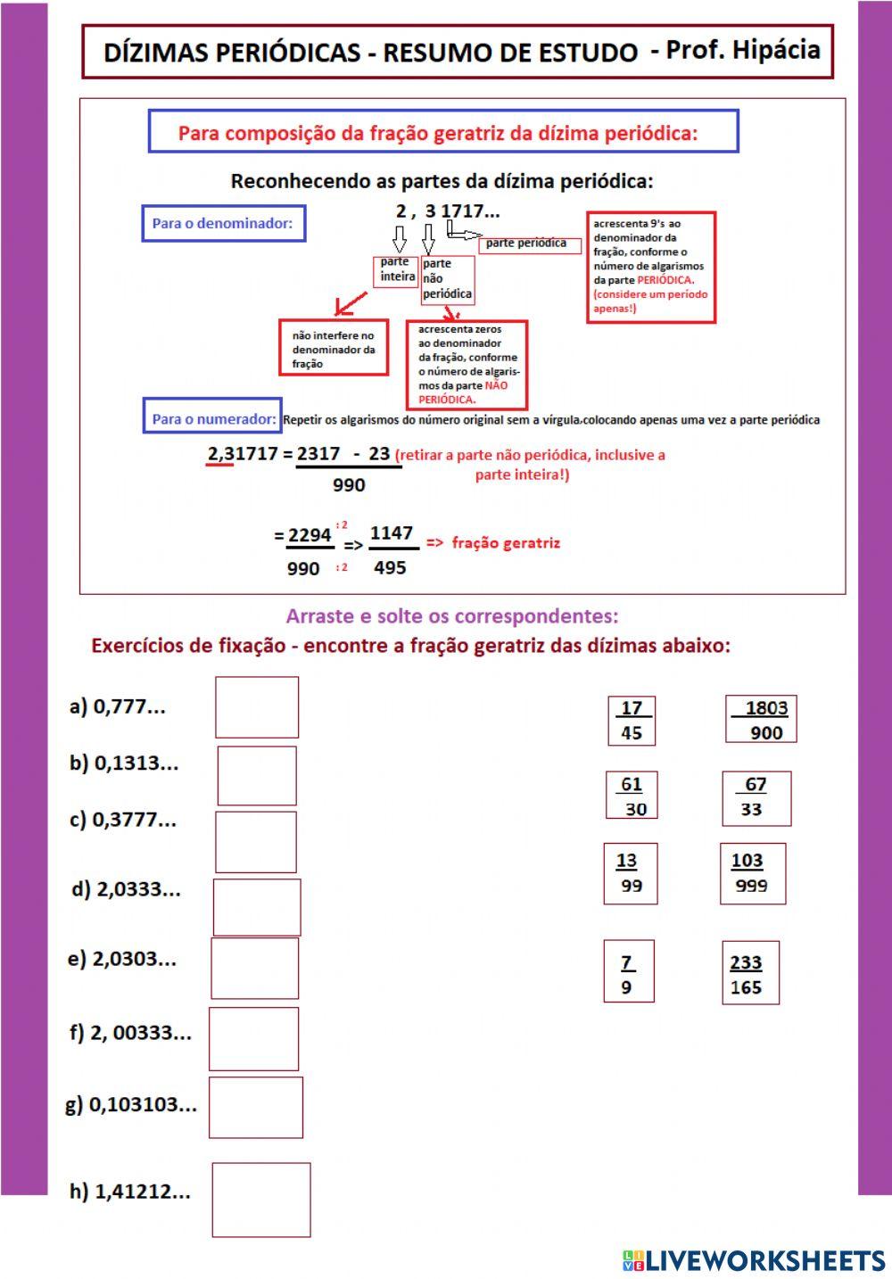 Dízimas periódicas - fraçao geratriz
