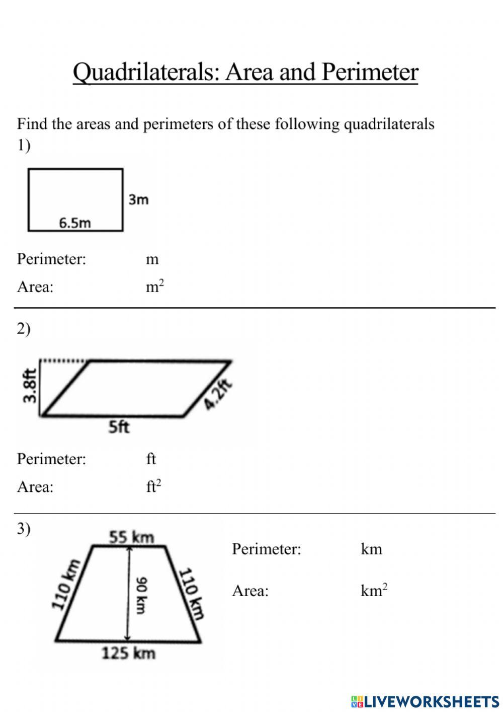 Area and perimeter of quadrilaterals Area and perimeter of quadrilaterals