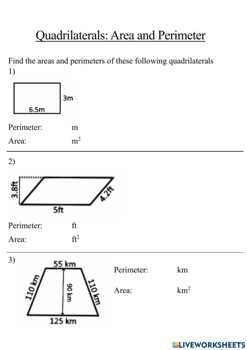 Area and perimeter of quadrilaterals