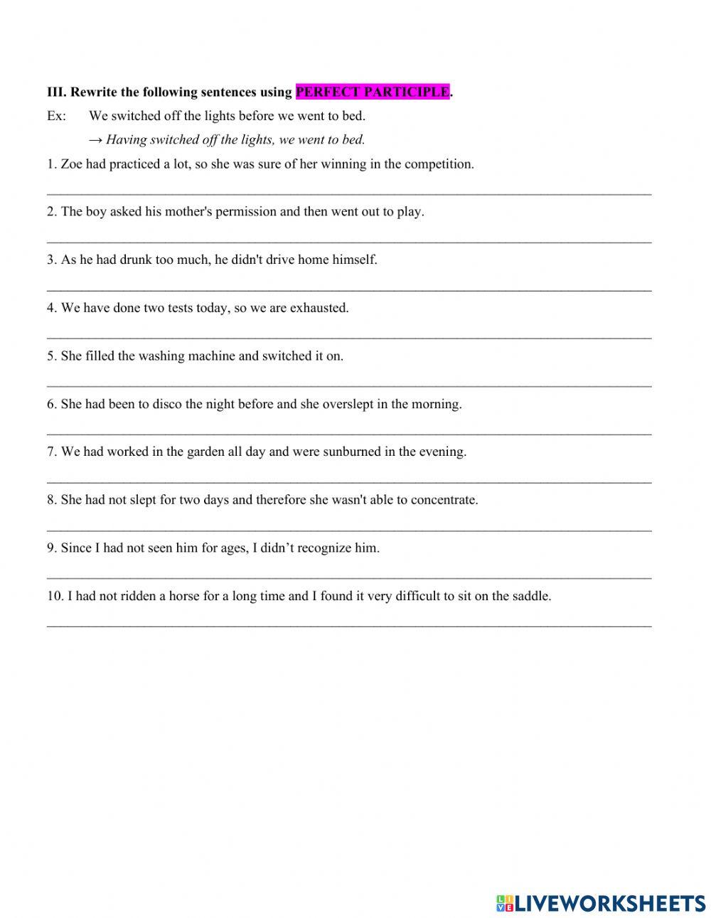 E11-unit 6-PERFECT PARTICIPLE-SHEET 1