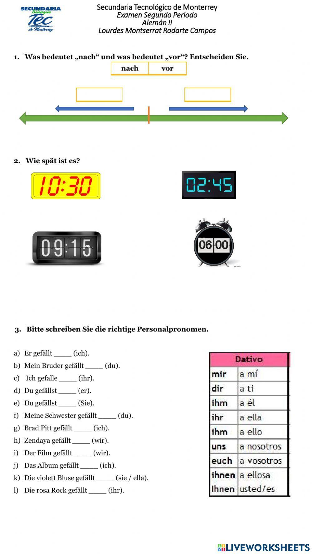 Segundo examen de periodo Alemán II