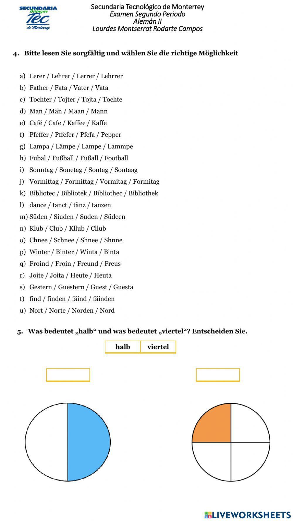 Segundo examen de periodo Alemán II