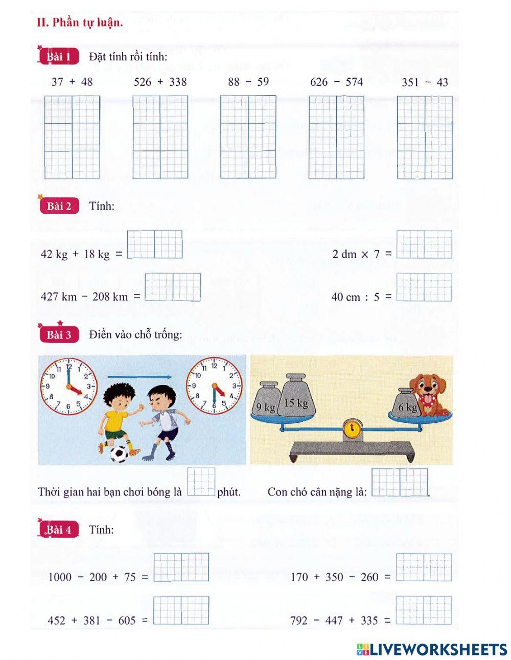 Toán 2 - Tuần 35 ( Bài tập )