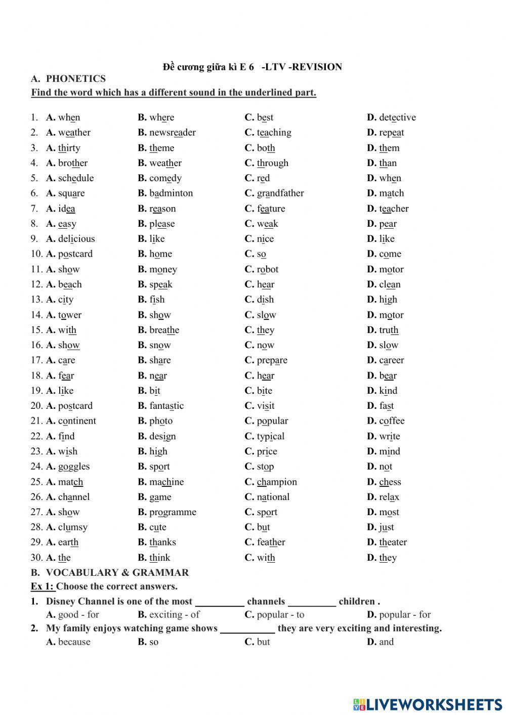 E6 đề cương ôn tập kì 2 LTV