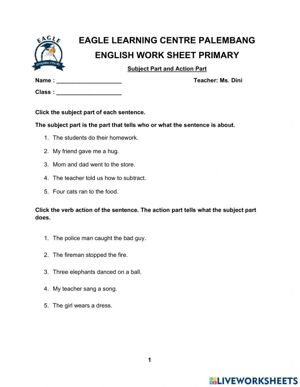 Subject part and action part