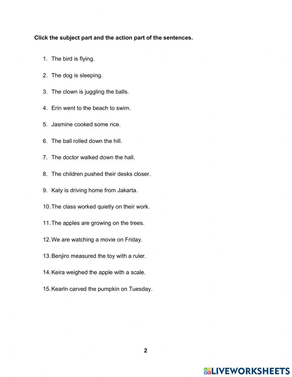 Subject part and action part