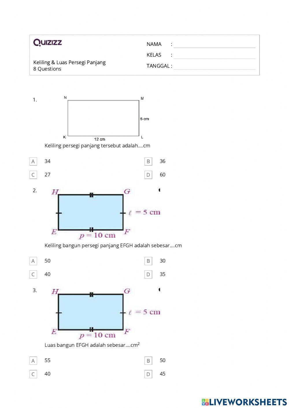 Keliling dan luas persegi panjang