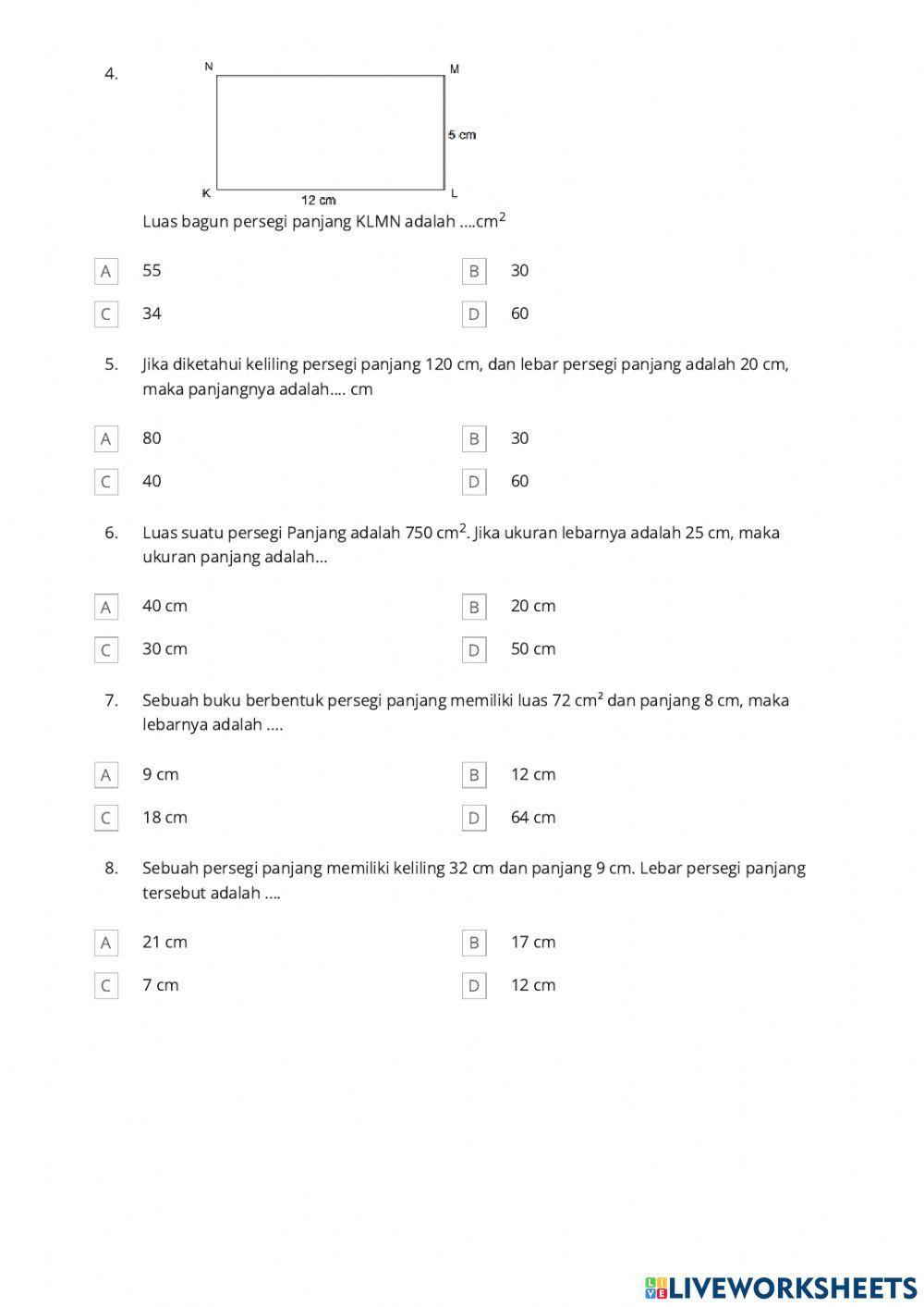 Keliling dan luas persegi panjang