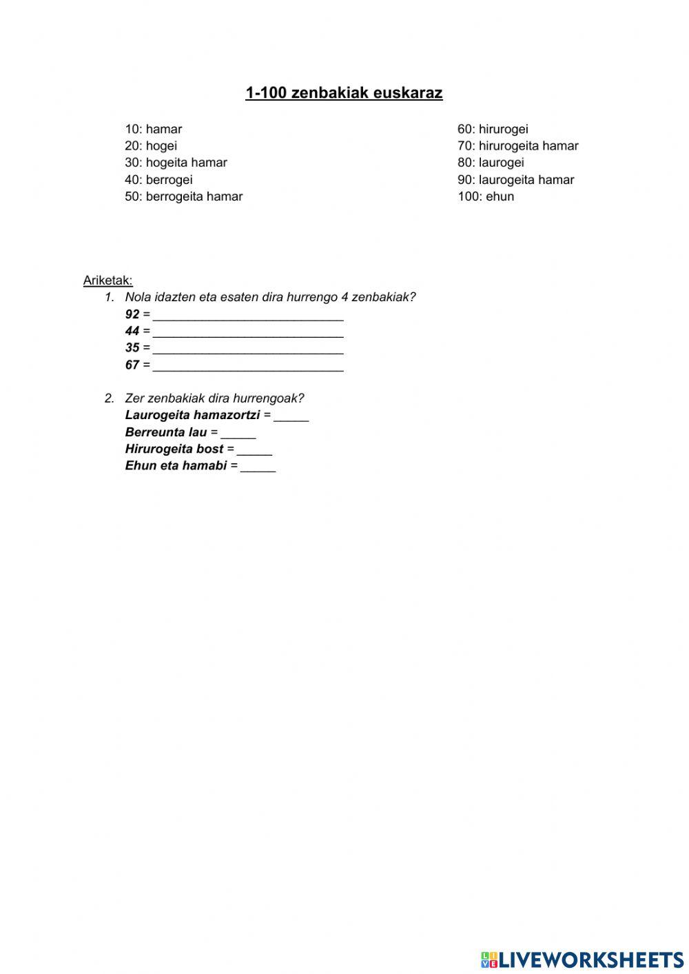 Zenbakiak 1-100