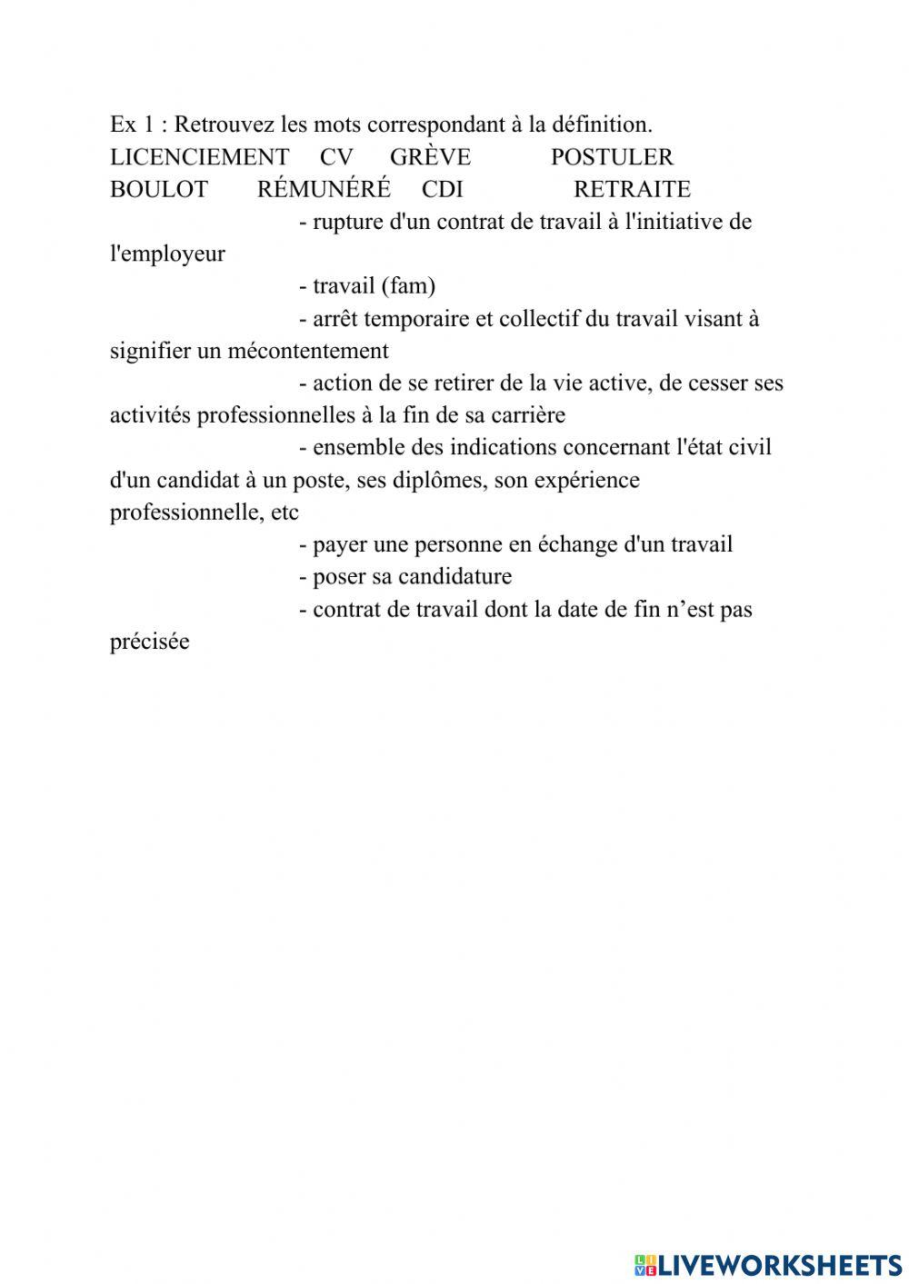 Vocabulaire: La vie professionelle