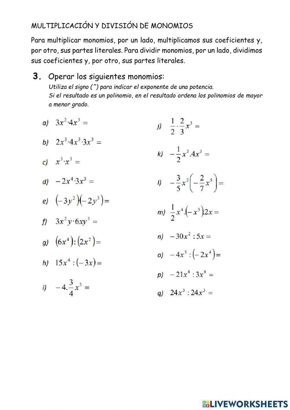 E3 Operaciones con monomios