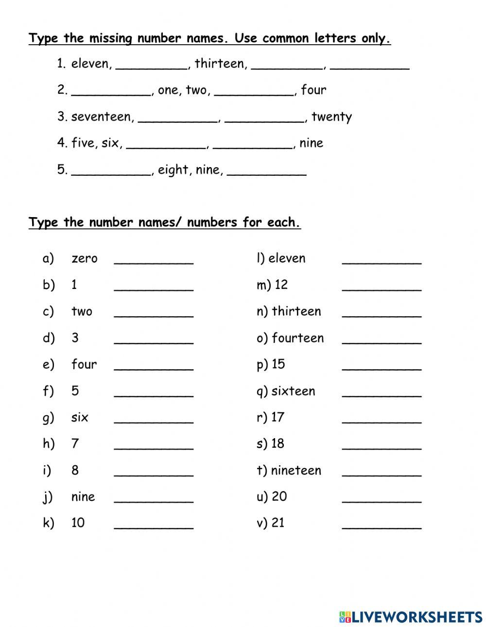 Missing Number Names