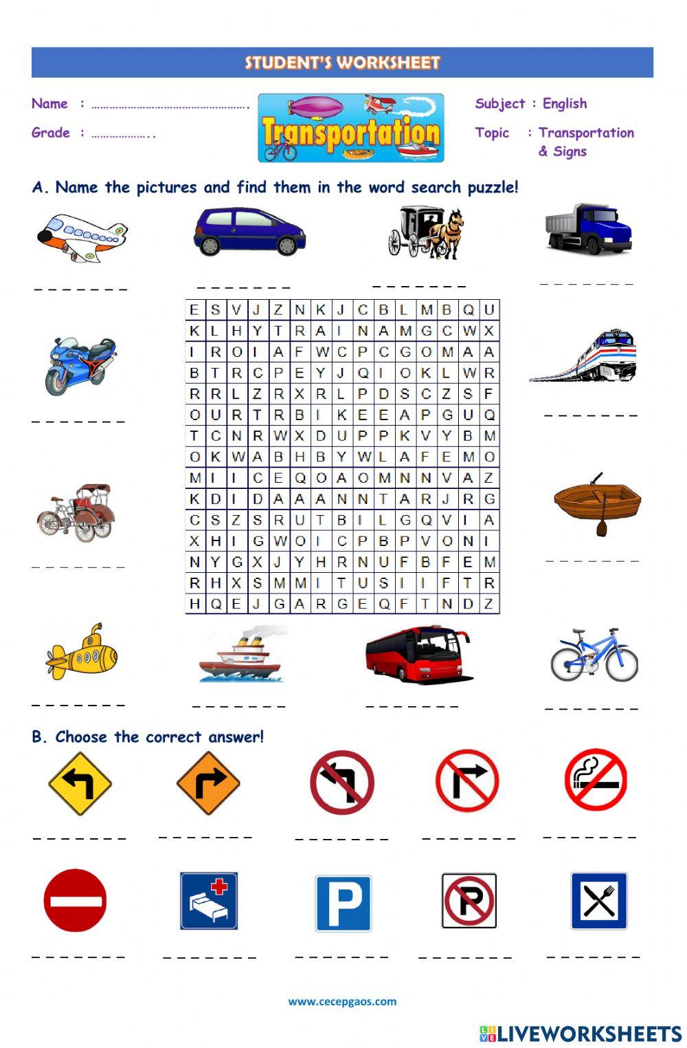 LKPD Interaktif Bahasa Inggris Tentang Transportation and Signs