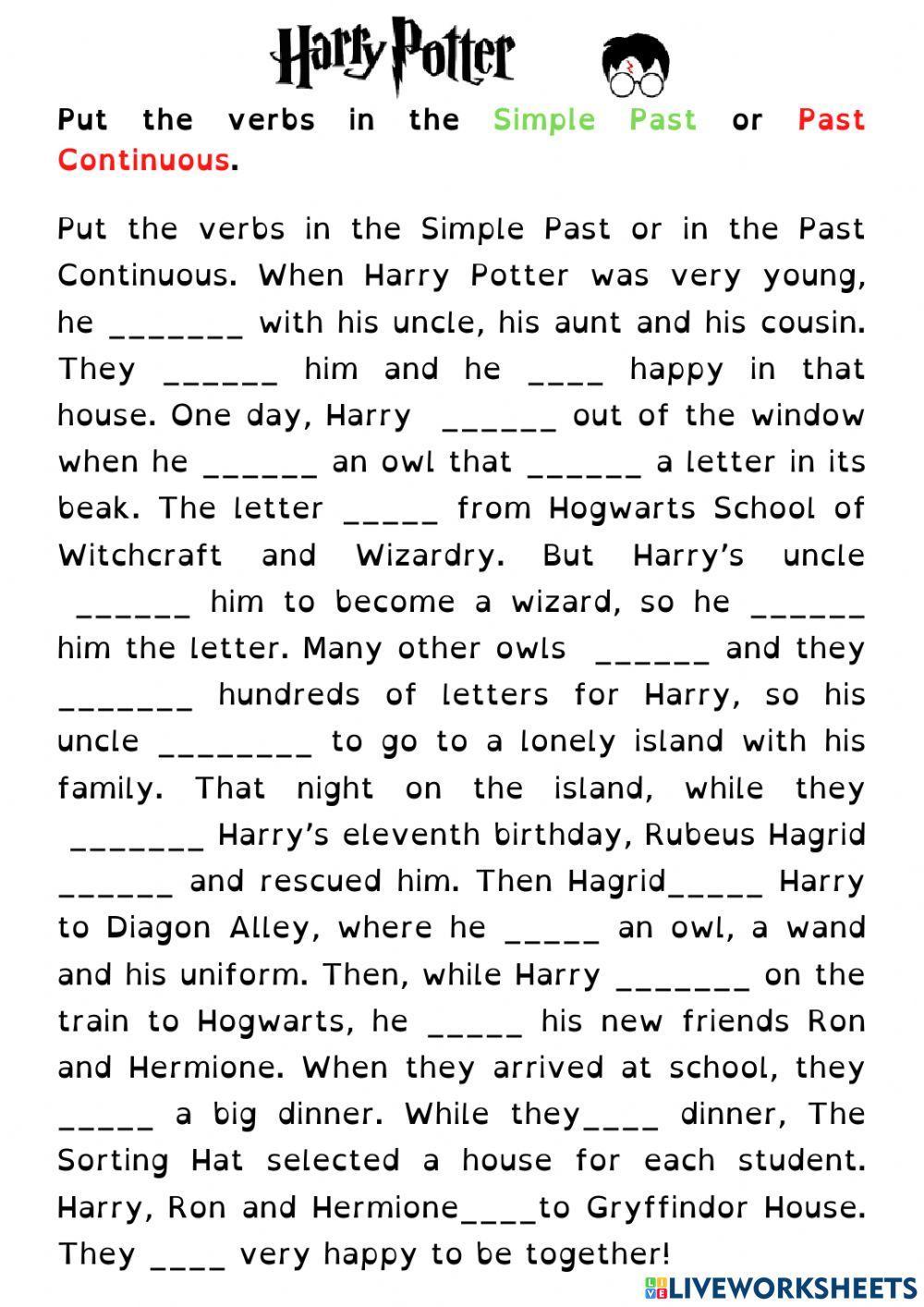 Harry potter past simple and continuous