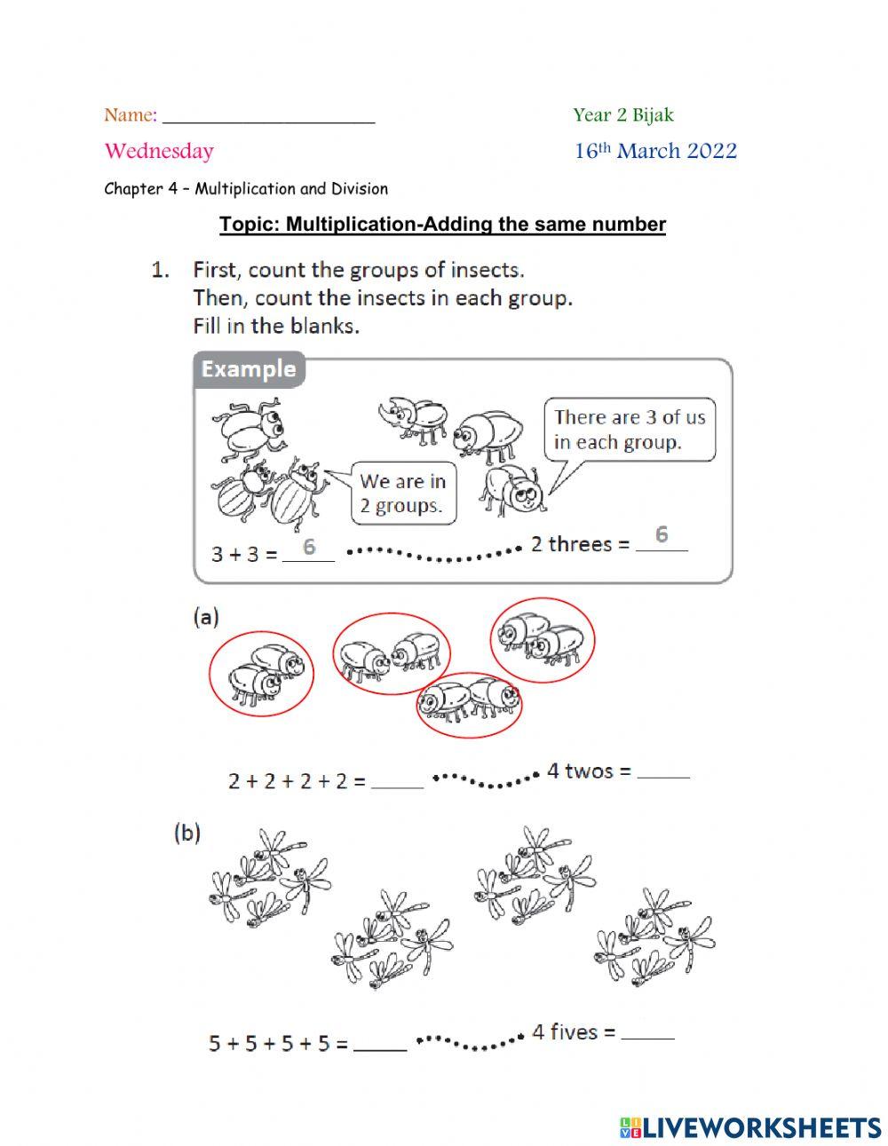 Multiplication:adding the same number