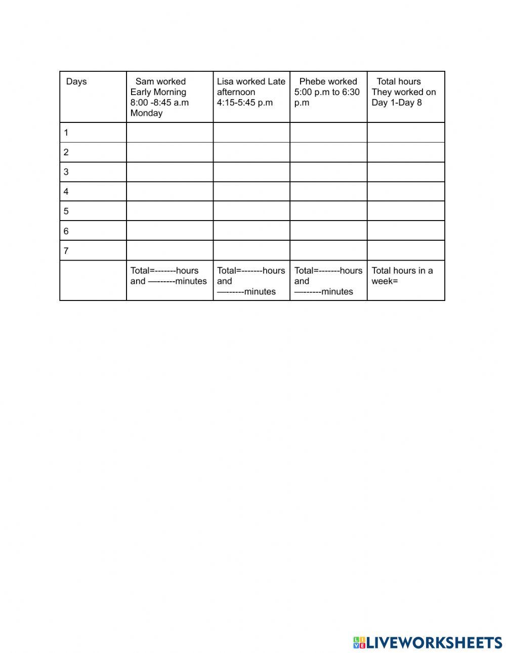 Time worksheet