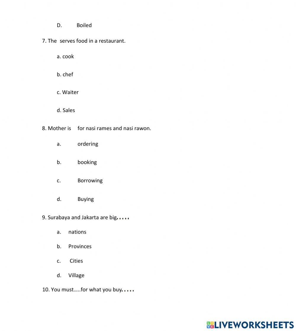 Soal PTS BAHASA INGGRIS KELAS 5 SEMESTER 2