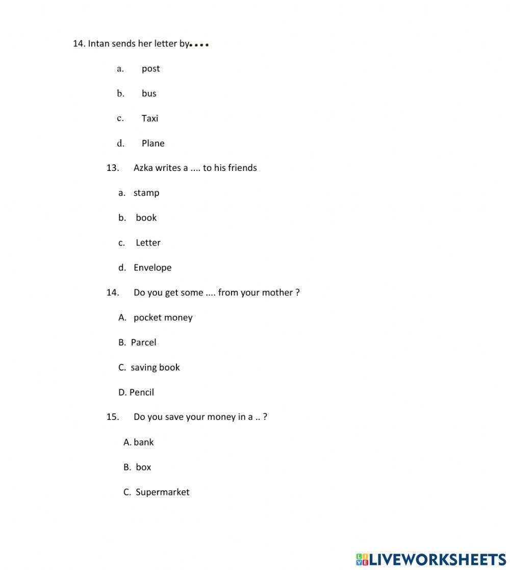 Soal PTS BAHASA INGGRIS KELAS 5 SEMESTER 2