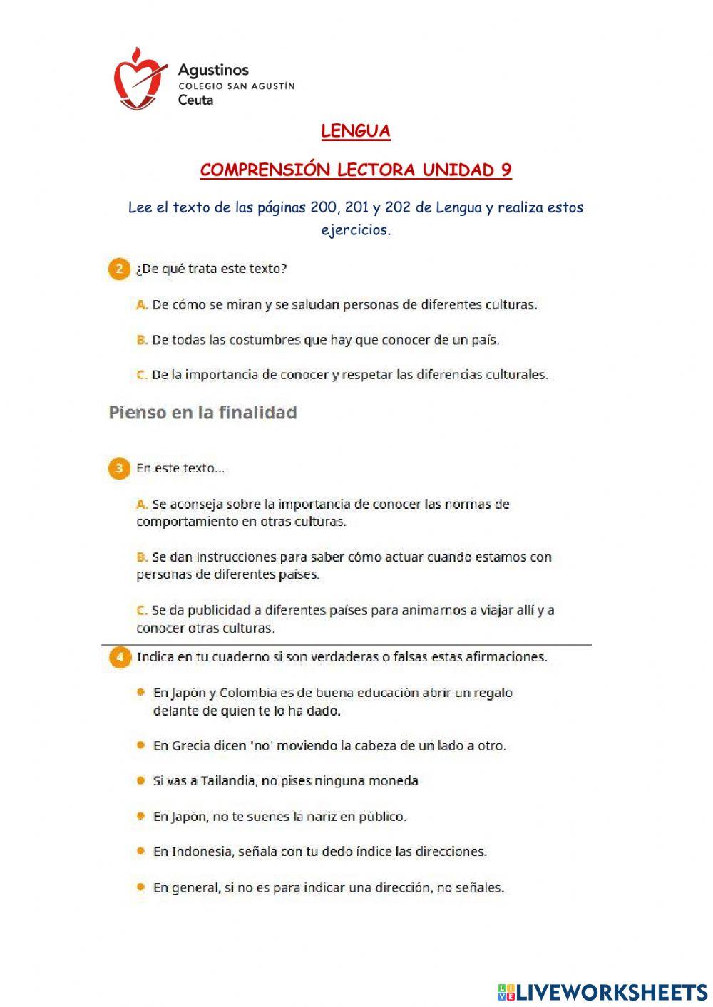 Comprensión Lectora -¡No Metas la Pata!- (Unidad 9)