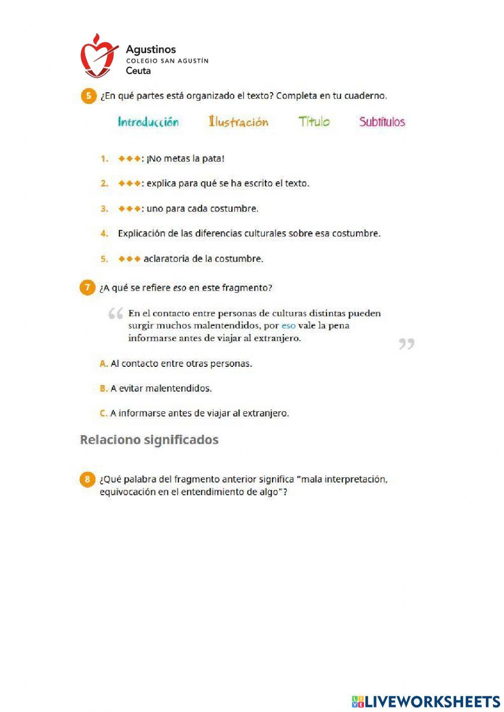 Comprensión Lectora -¡No Metas la Pata!- (Unidad 9)