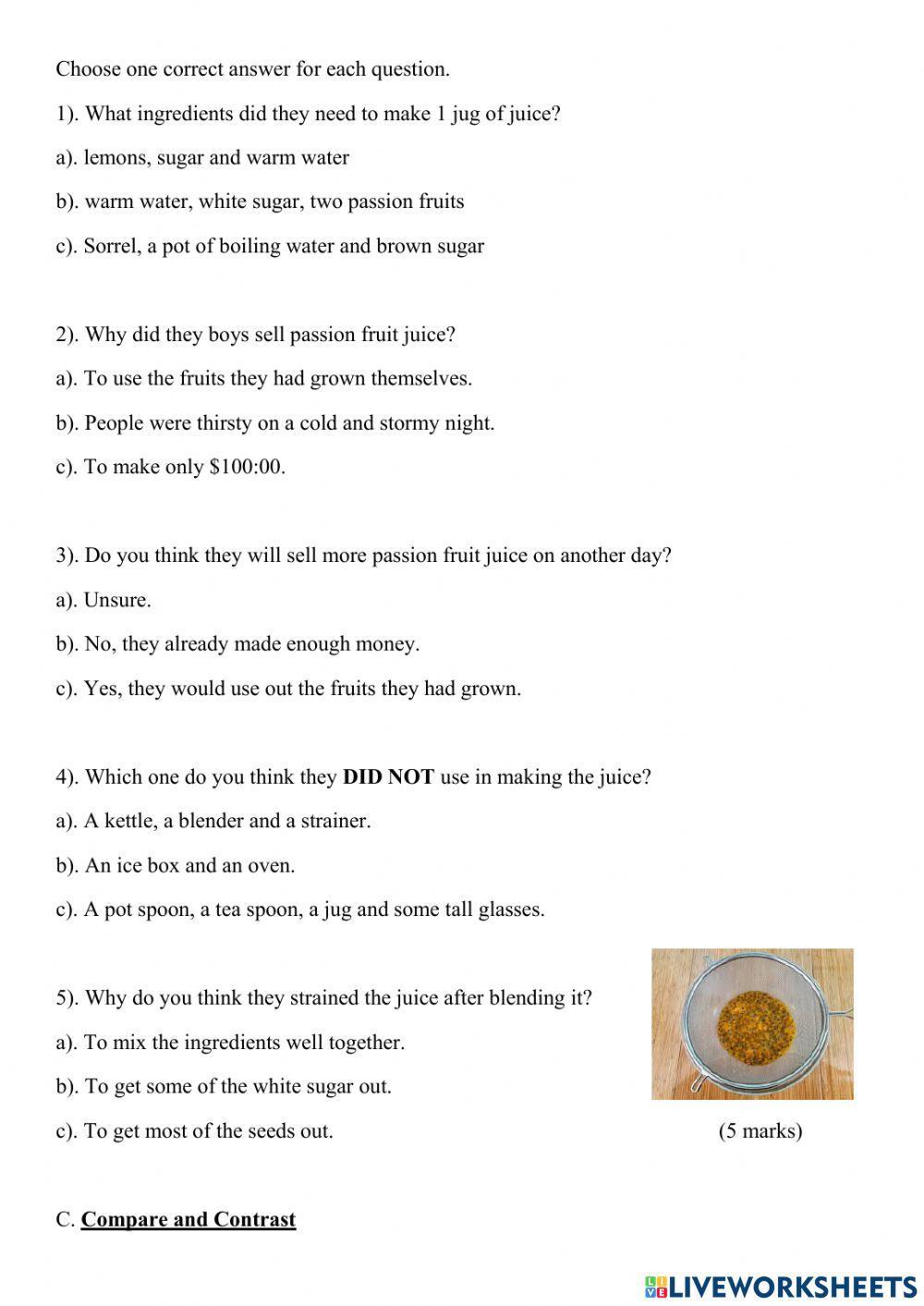 Comprehension:“The Passion Fruit Drink Stand”