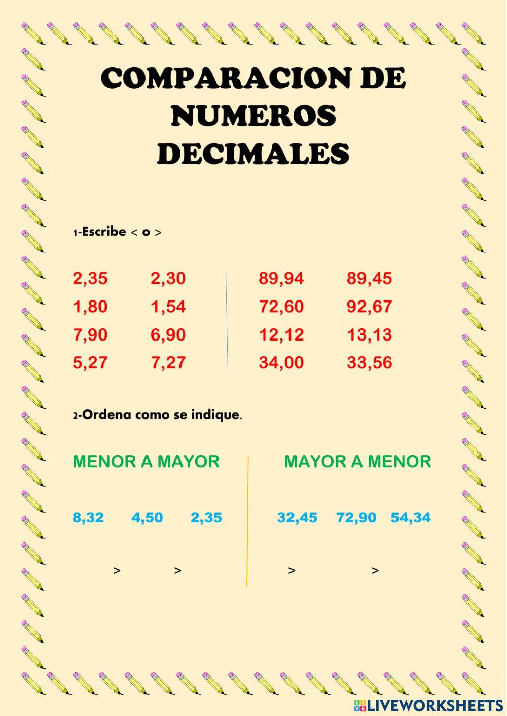 Comparacion De Nº Decimales