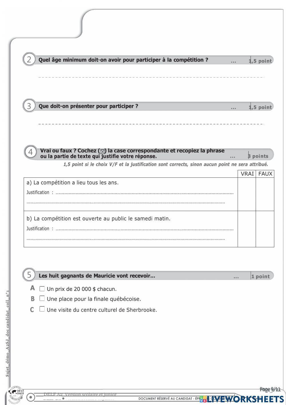 DELF A2 Junior (deuxième partie)