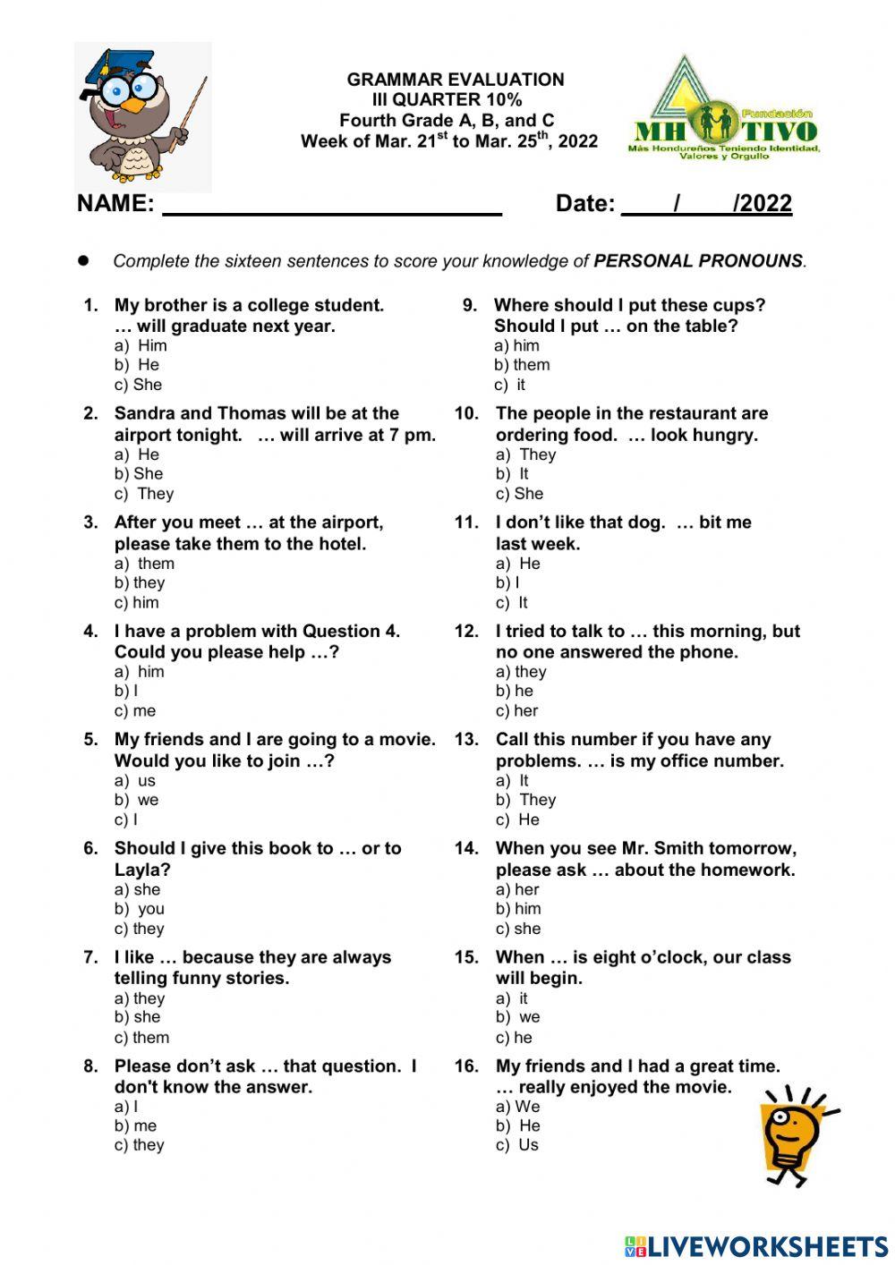 1940301 | Subject and Object Pronouns | Liliana Esther