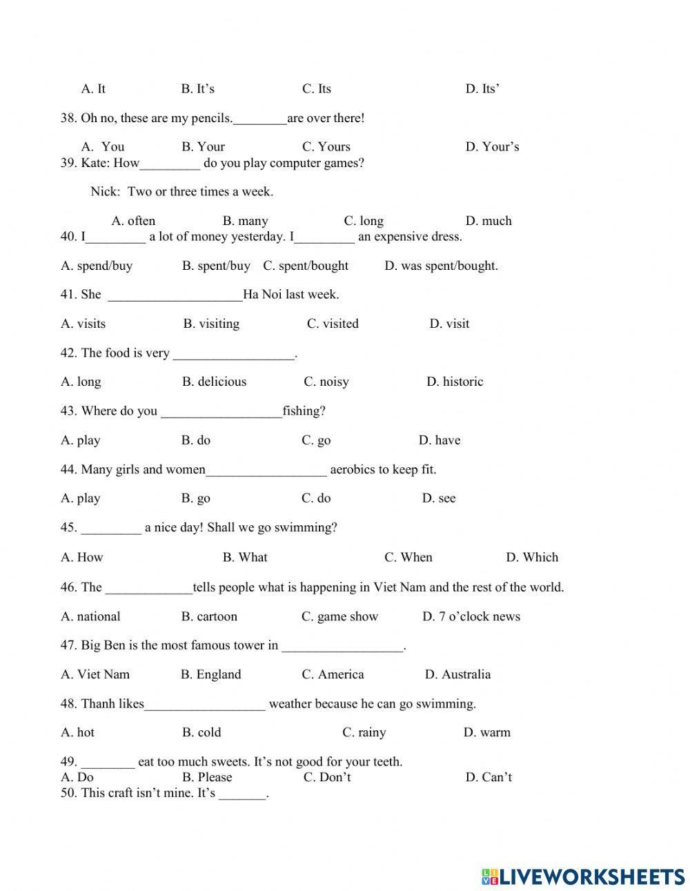 Revision for Mid term 2 grade 6