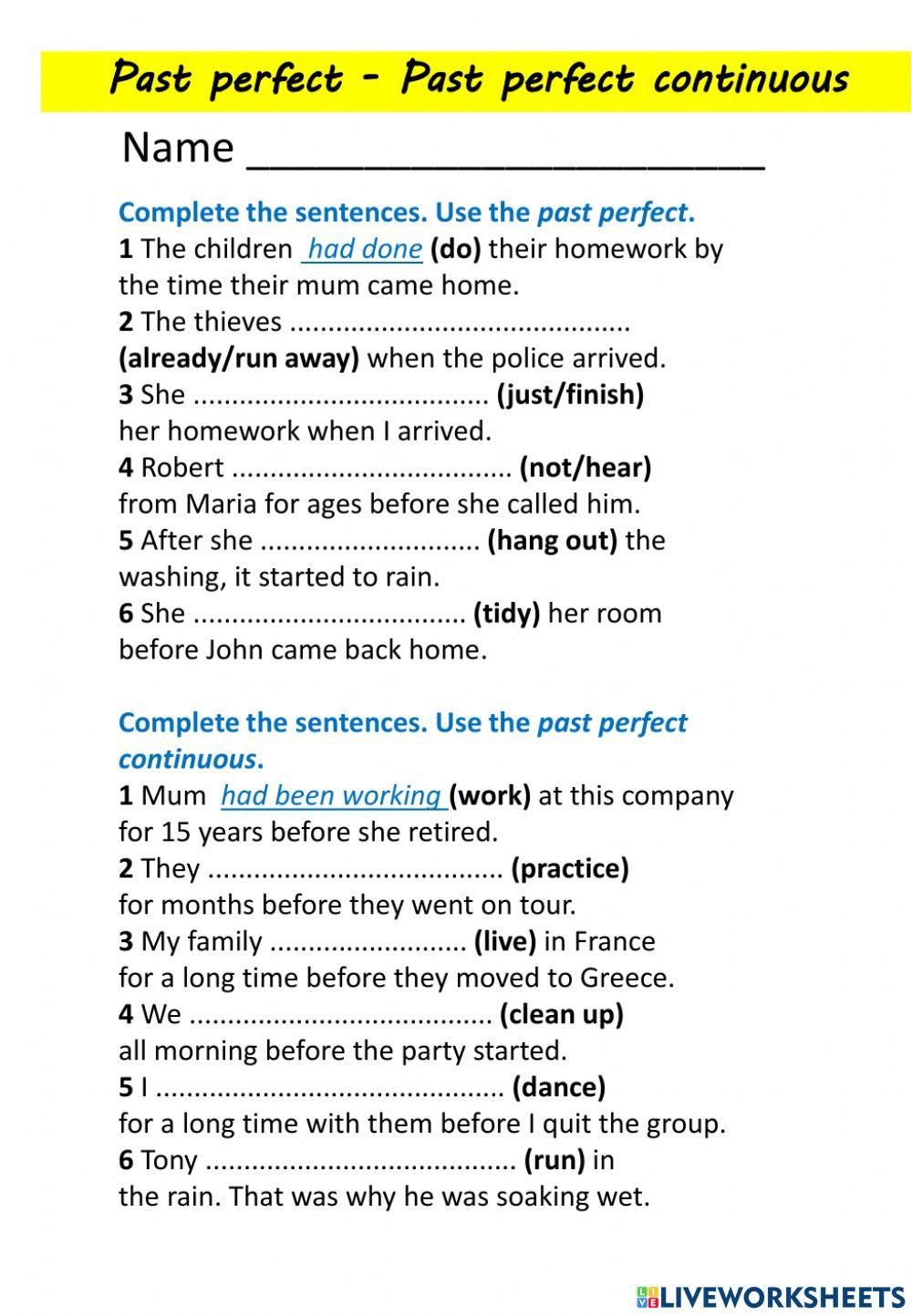 Past perfect - Past perfect conntinuouns