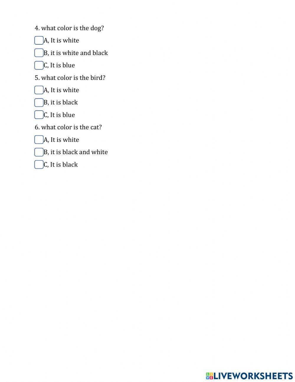 (P2): Animals and colors