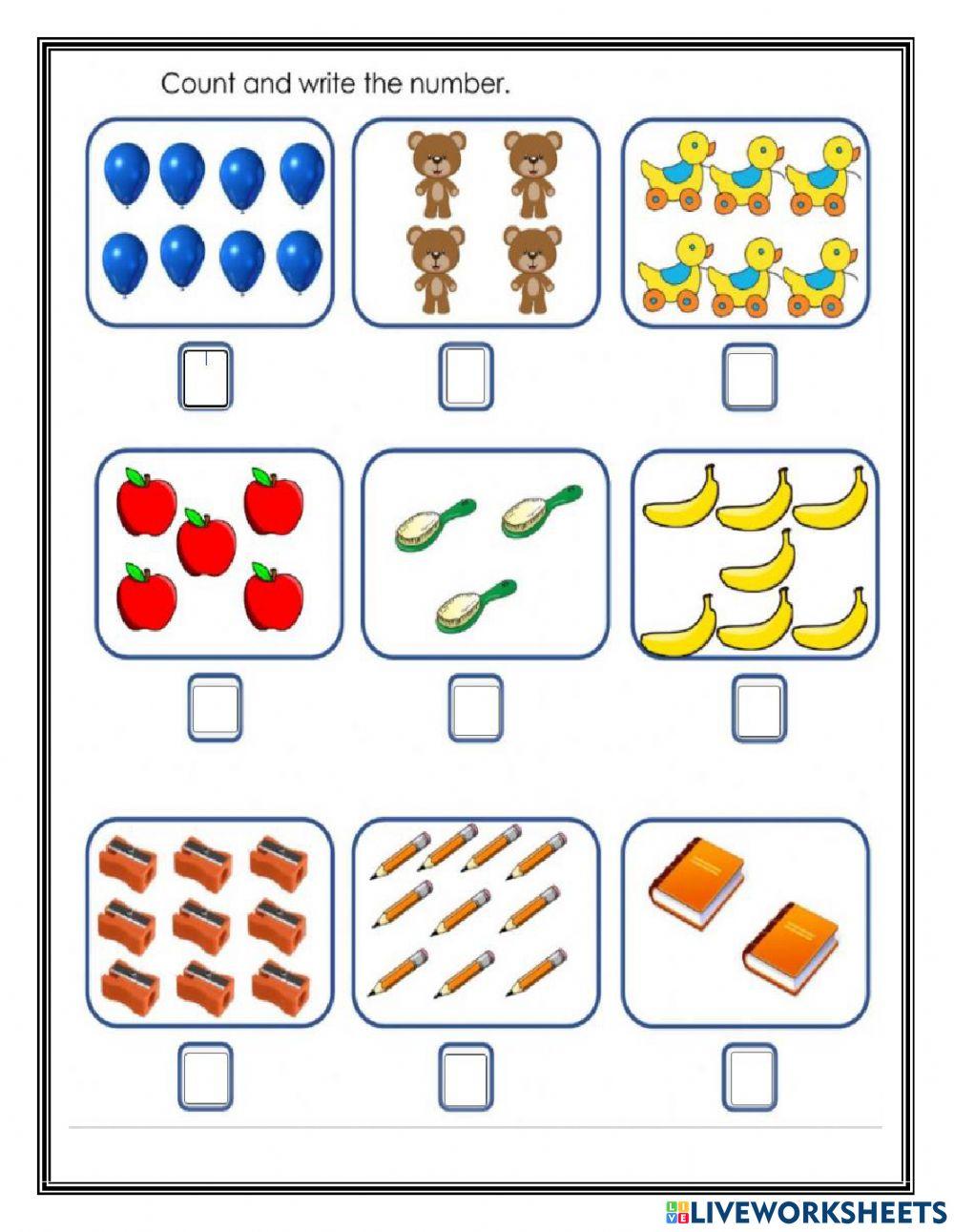 Count the objects to 10 worksheet | Live Worksheets