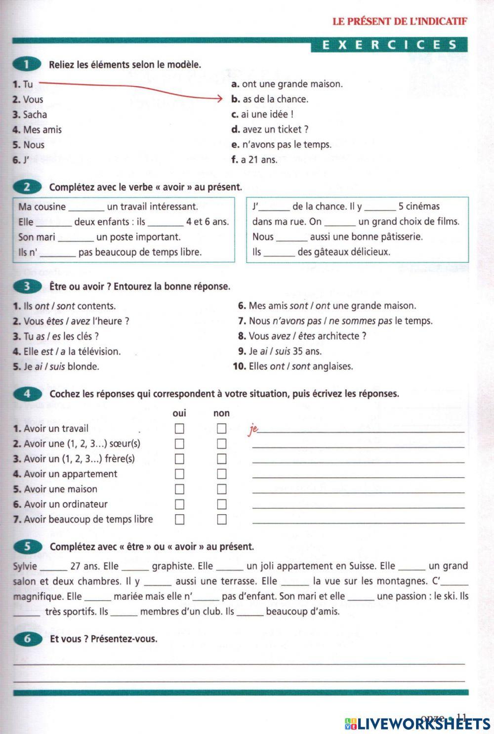 Verbe Avoir au présent