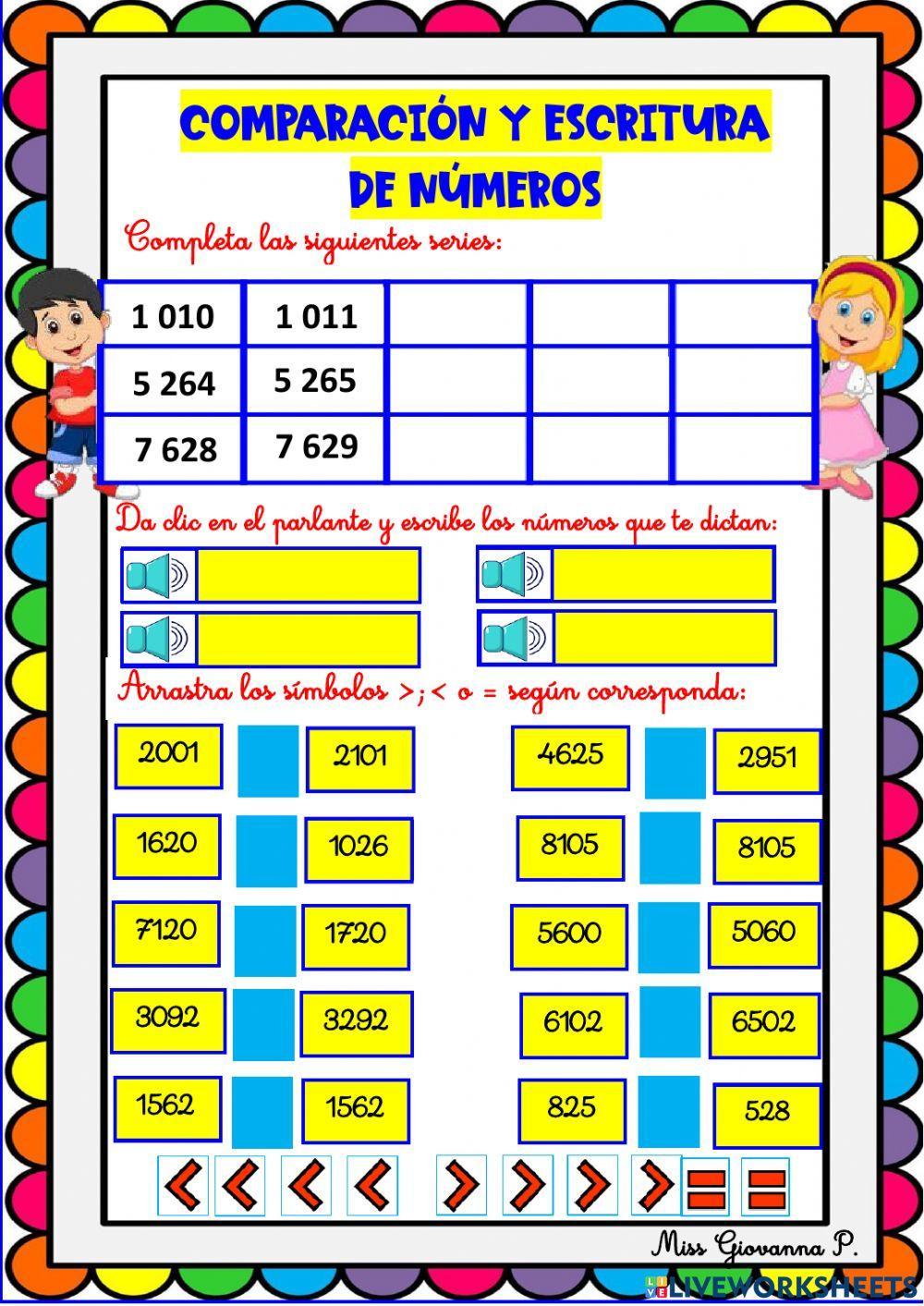 Escritura y comparación de numeros unidad de millar Escritura y comparación de numeros unidad de millar