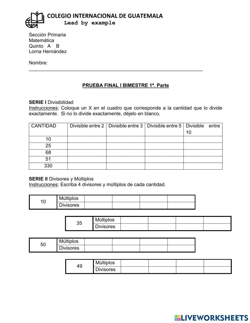 Prueba Cierre Final 5o. 1a. parte