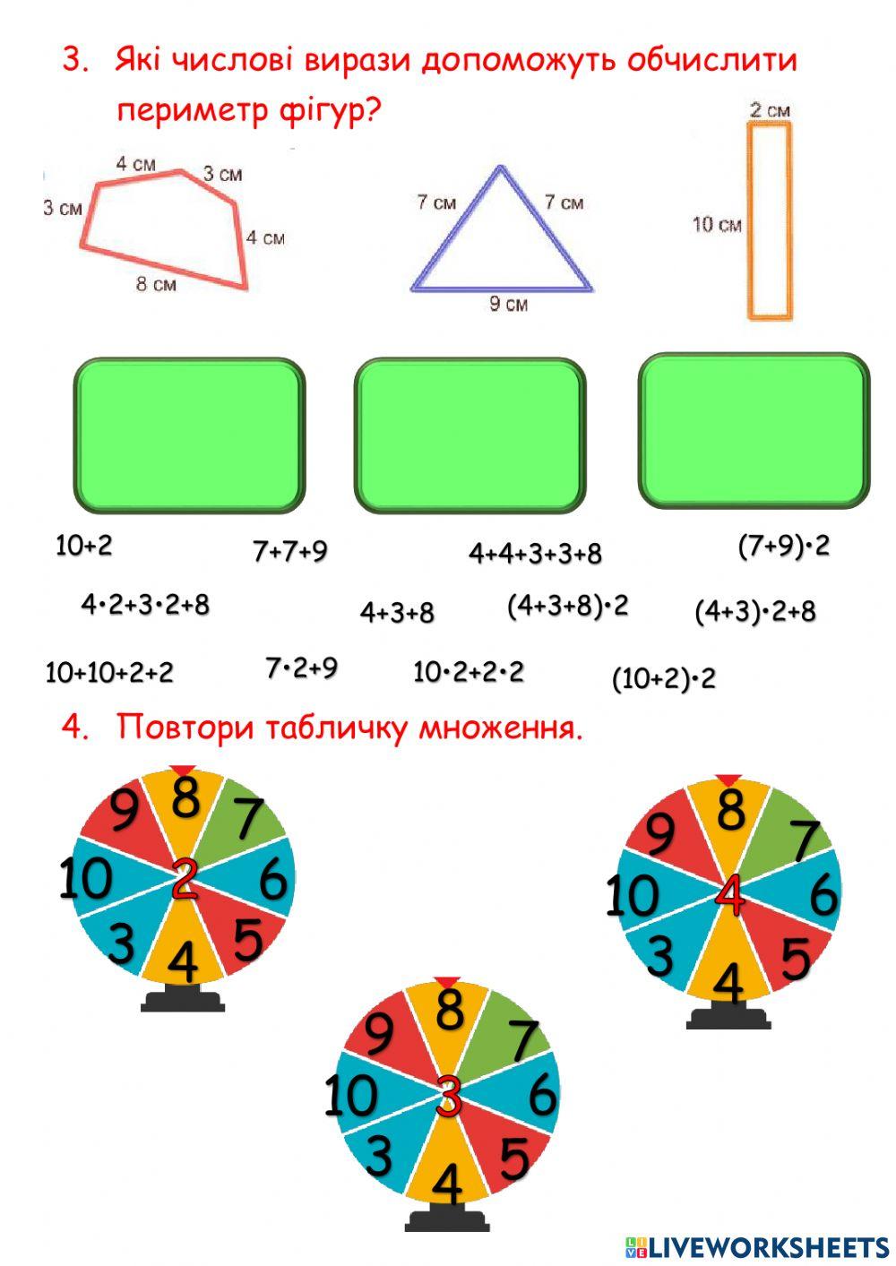 Математика. Периметр, таблиці множення 2,3,4