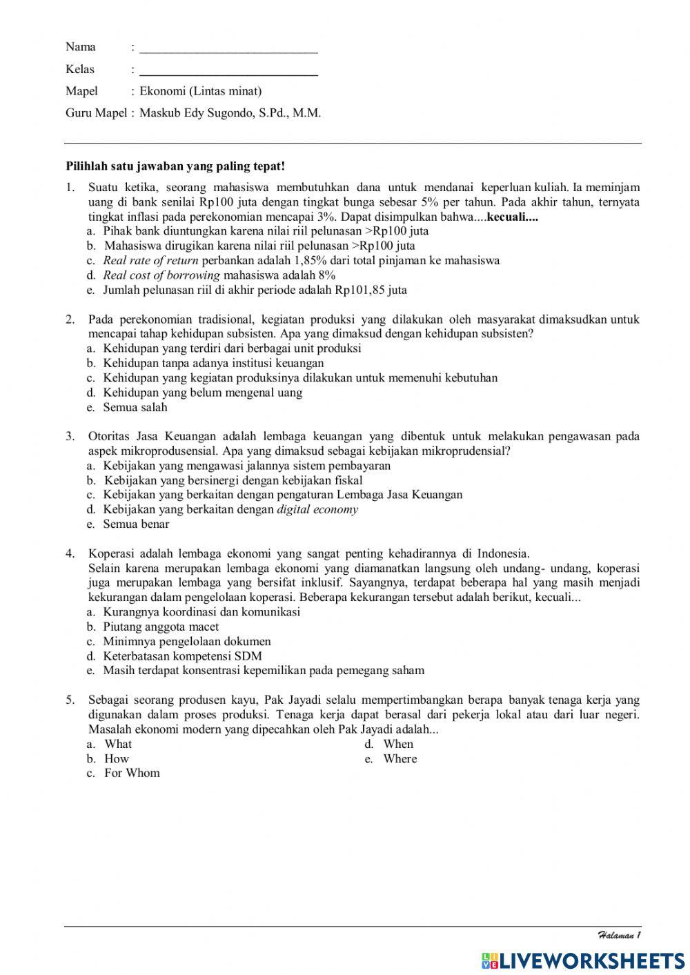 Siap US Ekonomi Lintas Minat