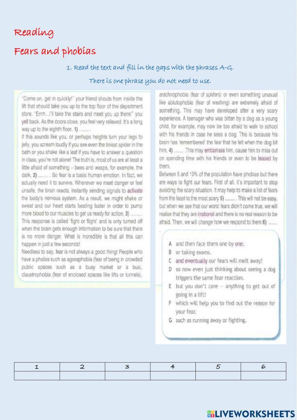 Reading Fears and phobias