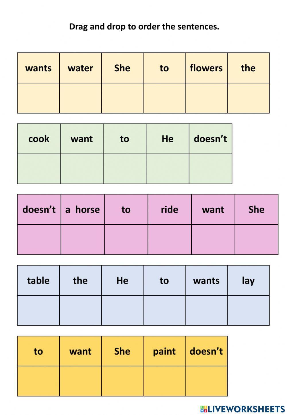 4º Unit 4. Drag and drop Wants -doesn't want