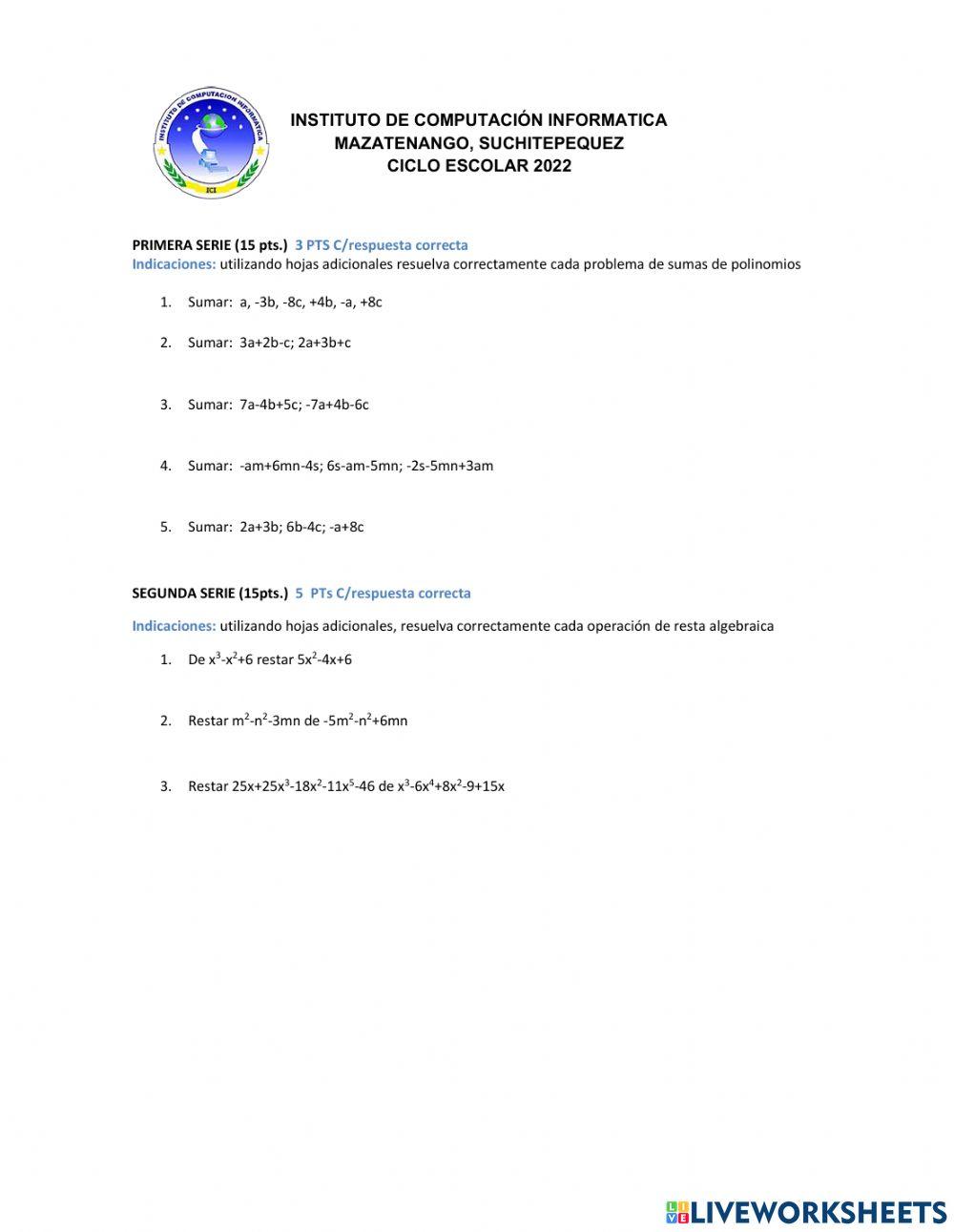 Suma algebraica bimestre 1