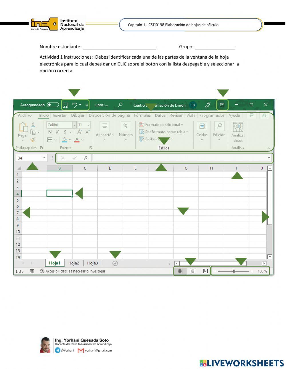 Partes de la ventana de la hoja de cálculo