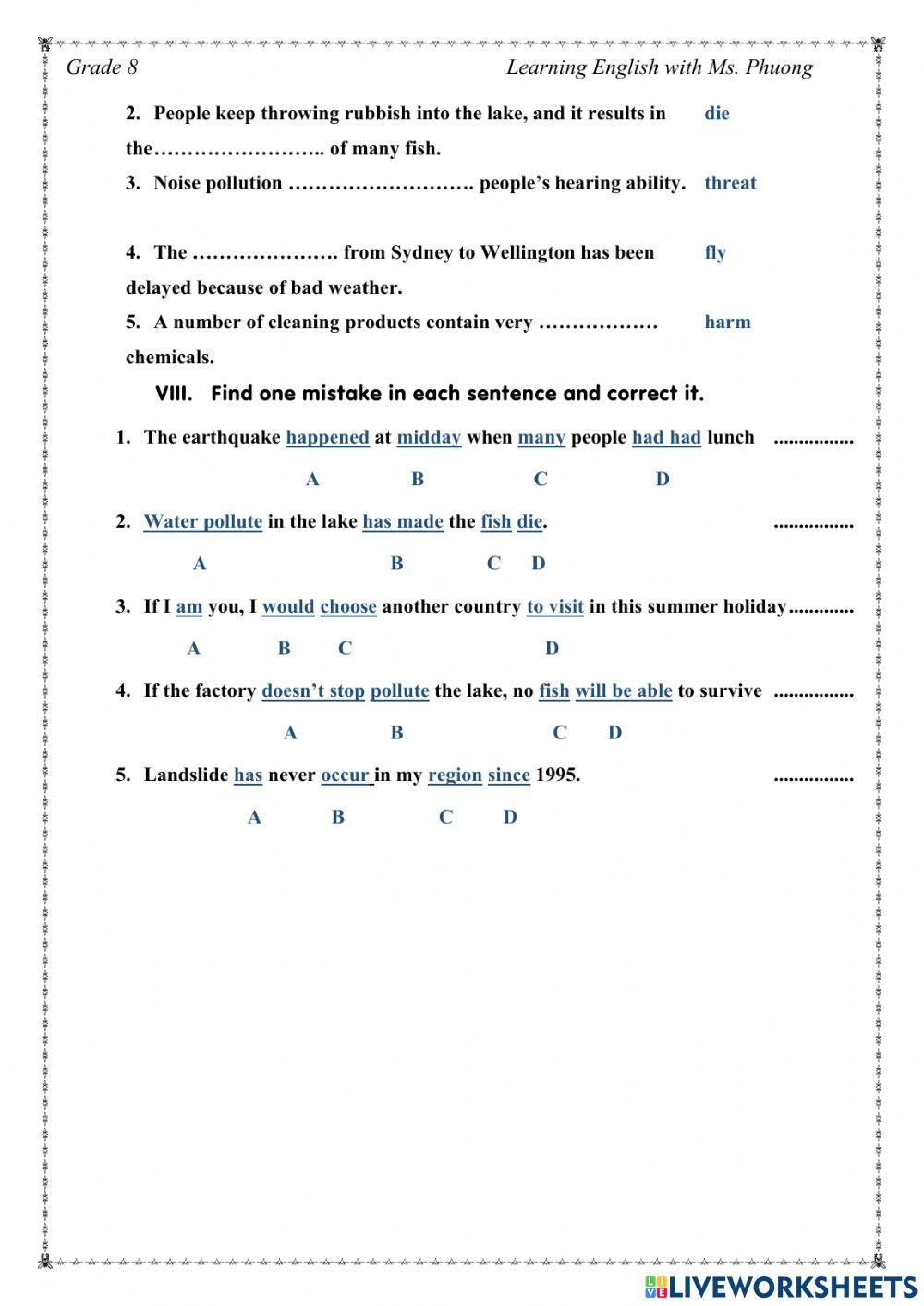 English 8 - Mid -2nd term test