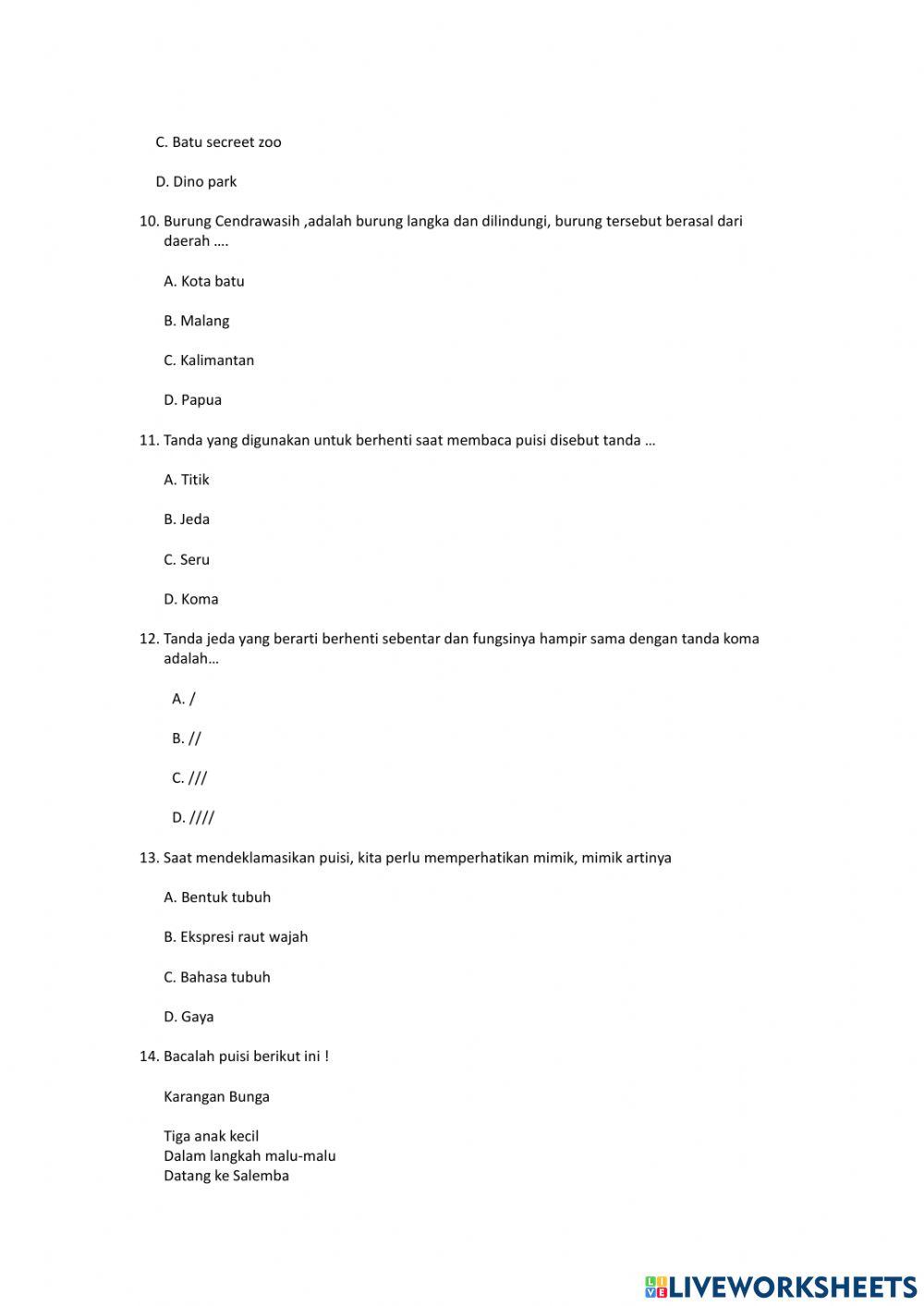 Soal PTS Tema 6 Subtema 3 Kelas 4 Semester 2