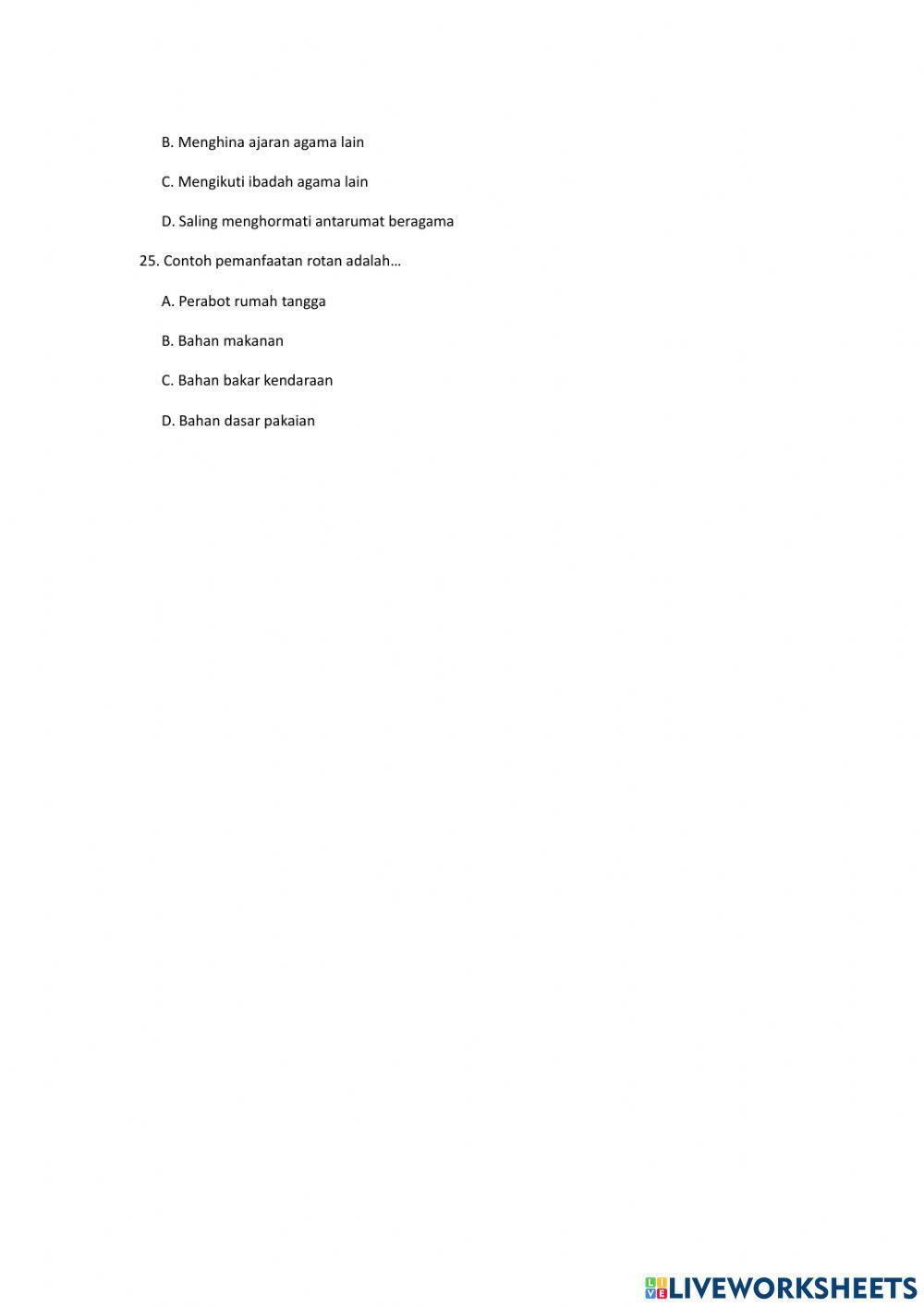 Soal PTS Tema 6 Subtema 3 Kelas 4 Semester 2