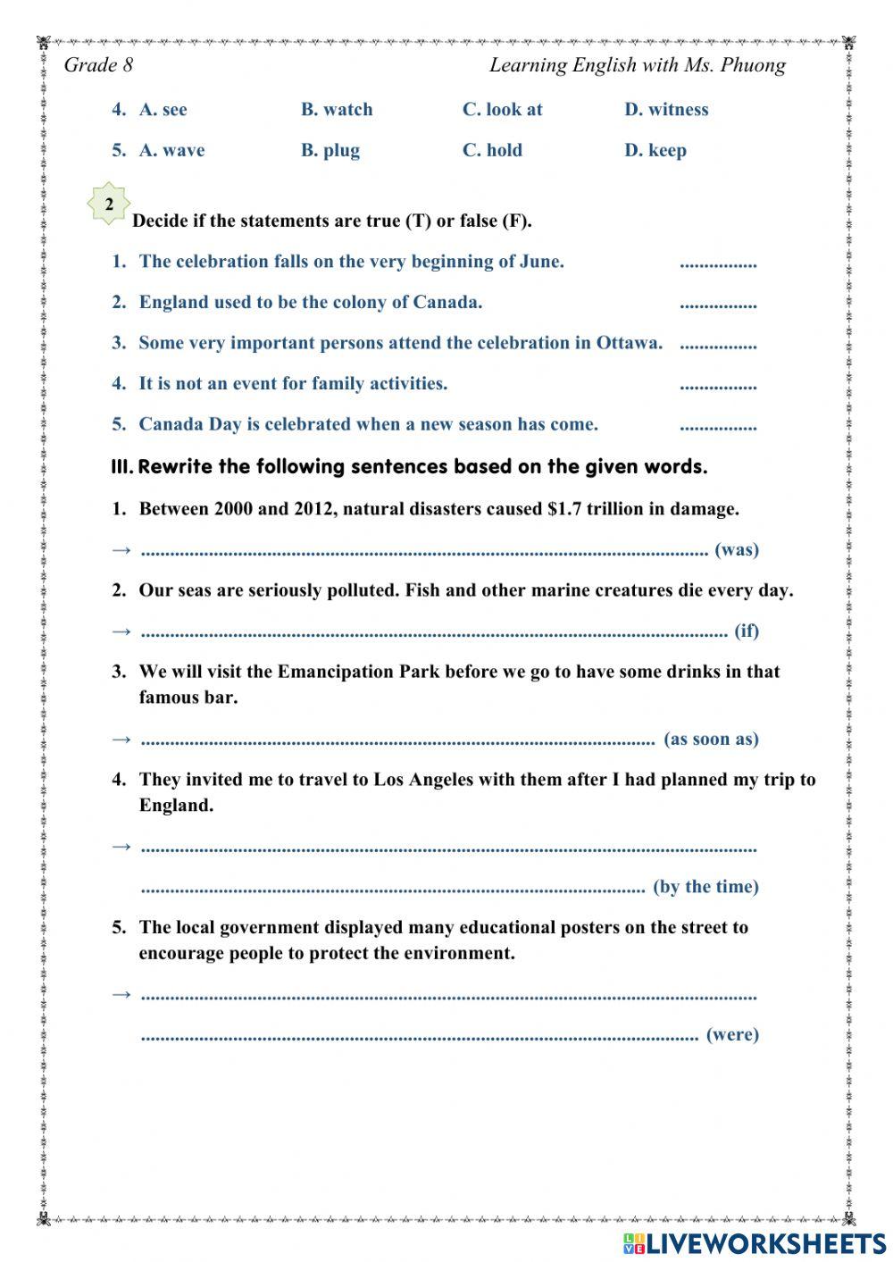 English  8 - Mid-2nd term test - Part 2