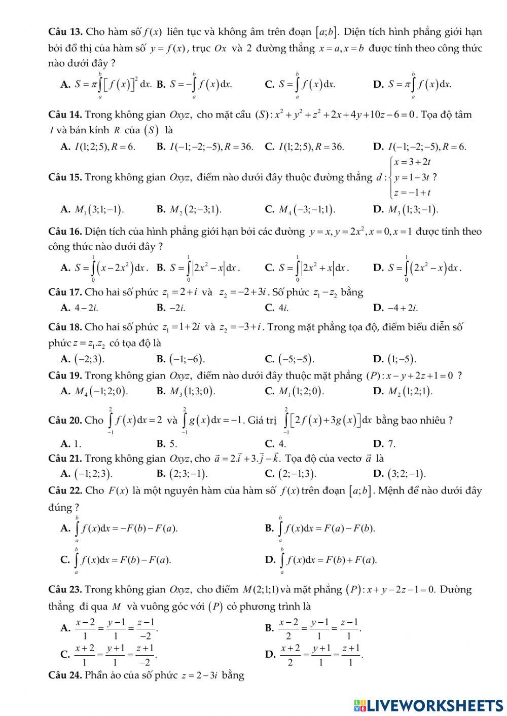 Toán 12 - Kiểm tra CK2 - Đề minh họa 02-BGD