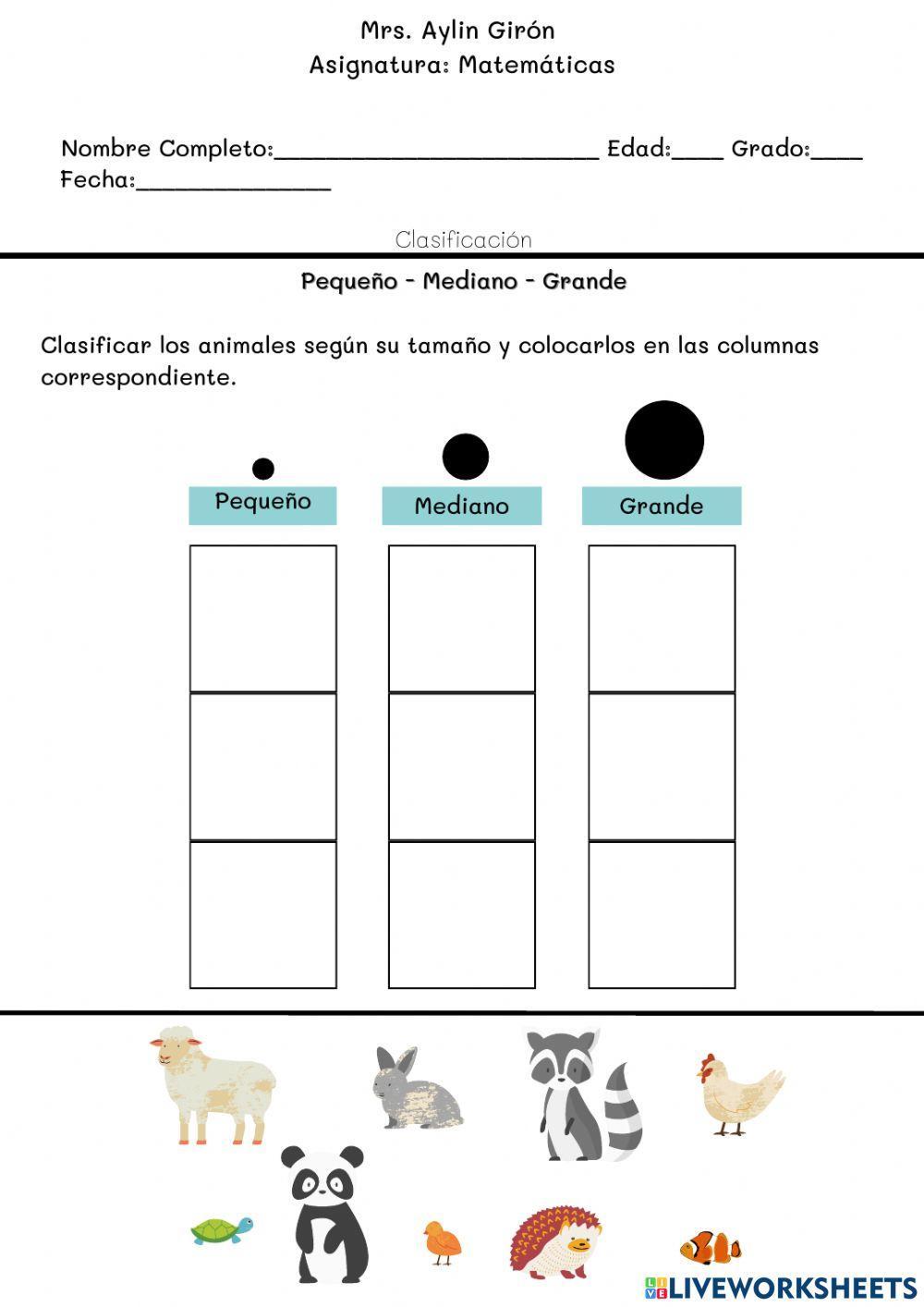 Pequeño - Mediano - Grande Pequeño - Mediano - Grande