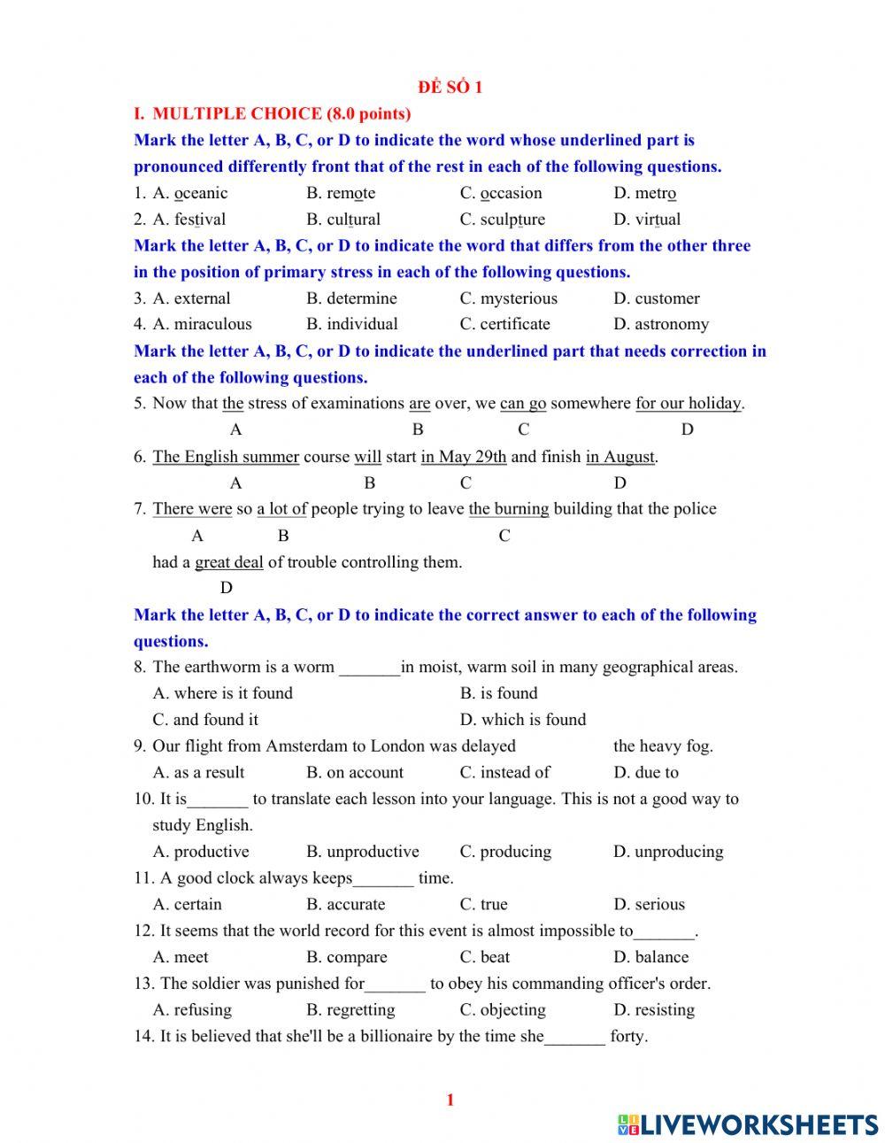 Ôn thi vào 1o - full tn - tập 1