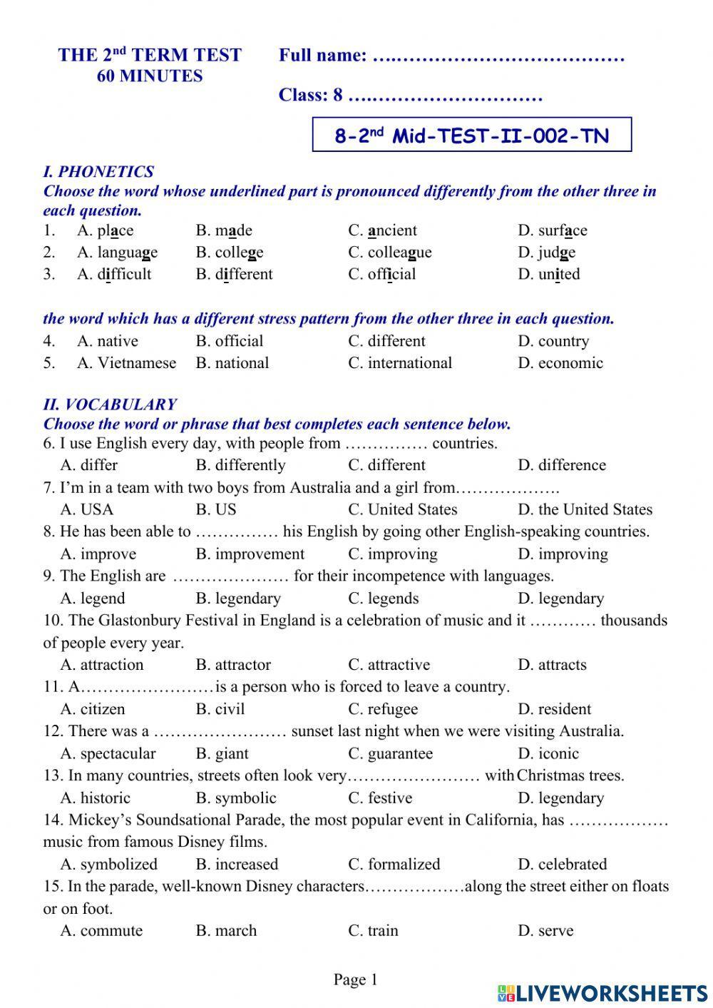 Tieng Anh Lop 8 - 2nd Mid-Term Test 02